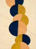 Gestapelde cirkels in de stijl Geometric Earth, in mosterdgeel, warm perzik en dieper marineblauw, met romige crème