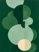 Gestapelde cirkels in de stijl Geometric Earth, in bosgroen, mos en bleek celadon, met een zacht crèmewit accent