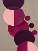 Gestapelde cirkels in de stijl Geometric Earth, in aubergine, diep magenta en zacht blos, met een dunne gouden lijn