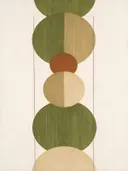 Gestapelde cirkels in de stijl Geometric Earth, in olijfgroen, kaki en bleek zand, met een gebrande sienna als accent
