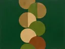 Gestapelde cirkels in de stijl Geometric Earth, in olijfgroen, kaki en bleek zand, met een gebrande sienna als accent