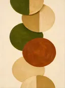 Gestapelde cirkels in de stijl Geometric Earth, in olijfgroen, kaki en bleek zand, met een gebrande sienna als accent