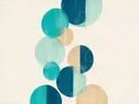 Gestapelde cirkels in de stijl Geometric Earth, in diep zeeblauw, turkoois en bleek aqua, met warm zand