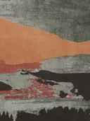 Abstract landschapsschilderij met gestileerd berglandschap in oranje