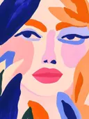 Kleurrijk portret schilderij van gestileerd vrouwengezicht
