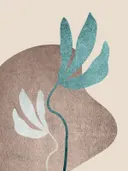 Bloemenschilderij met gestileerde bloem in teal en taupe