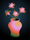 Illustratie van een vaas met kleurrijke bloemen.