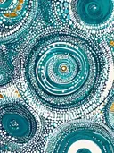 Abstract stippenpatroon schilderij in teal en goud