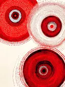 Popart schilderij met gestippelde cirkels in rood en wit