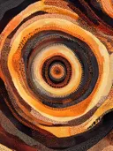 Abstract schilderij met gestippelde spiraalcirkel in terracotta