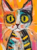 Gestreepte kat in regenboogkleuren, popart schilderij