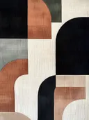 Art deco schilderij met getextureerde boogvormen in terracotta en zwart