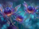 Schilderij van paarse bloemen met vlindervleugels