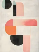 Abstract schilderij met gewelfde vormen in koraal en zwart
