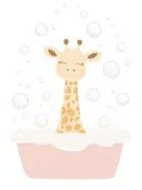 Schilderij van een giraffe in een bubbelbad, kinderkamer wanddecoratie