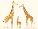 Illustratie van een giraffenfamilie met jong, kinderkamer schilderij