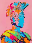 Pop-art schilderij van een gladiatorhelm