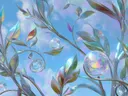 Schilderij van glazen plantranken met bubbels tegen een blauwe hemel