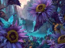 Schilderij van gloeiende bloemranken met vonken in een woestijnlandschap