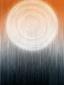 Abstract schilderij met gloeiende oranje cirkels