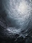 Abstract olieverfschilderij van golvende beweging in zwart, wit en goud