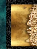 Grafisch abstract schilderij met golvend lijnenrooster en goud