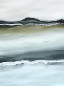 Abstract landschap schilderij met olijfveld en grijze lucht