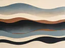 Golvende banen in de stijl Textured Minimalism, in gedempt blauwgrijs, romige crème en terracotta, met een diepzwart accent