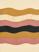 Golvende banen in de stijl Textured Minimalism, in warm oker, zachte crème en verstoft roze, met een diepzwart accent