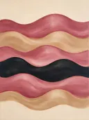 Golvende banen in de stijl Textured Minimalism, in verstoft roze en romige crème, met een diepzwart accent
