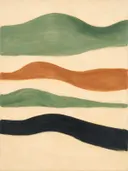 Golvende banen in de stijl Textured Minimalism, in saliegroen, romige crème en terracotta, met een diepzwart accent