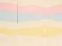 Golvende banen in de stijl Textured Minimalism, in zacht pastelroze, bleek poederblauw, romige crème en zacht pastelgeel