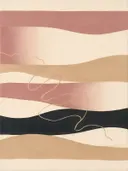Golvende banen in de stijl Textured Minimalism, in verstoft roze en romige crème, met een diepzwart accent