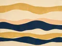 Golvende banen in de stijl Textured Minimalism, in mosterdgeel, warm perzik en dieper marineblauw, met romige crème