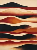 Golvende banen in de stijl Textured Minimalism, in diep rood, roestoranje en romige crème, met diepzwart