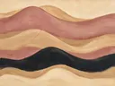 Golvende banen in de stijl Textured Minimalism, in verstoft roze en romige crème, met een diepzwart accent