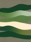 Golvende banen in de stijl Textured Minimalism, in bosgroen, mos en bleek celadon, met een zacht crèmewit accent