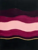 Golvende banen in de stijl Textured Minimalism, in aubergine, diep magenta en zacht blos, met een dunne gouden lijn
