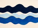 Golvende banen in de stijl Textured Minimalism, in middernachtindigo, kobalt en bleek ijsblauw, met een dunne gouden lijn