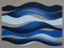 Golvende banen in de stijl Textured Minimalism, in middernachtindigo, kobalt en bleek ijsblauw, met een dunne gouden lijn
