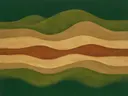 Golvende banen in de stijl Textured Minimalism, in olijfgroen, kaki en bleek zand, met een gebrande sienna als accent