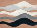 Golvende banen in de stijl Textured Minimalism, in steengrijs, bleek blauwgrijs en krijtwit, met een diepzwart accent