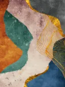 Abstract schilderij met golvende lagen in terracotta en marineblauw