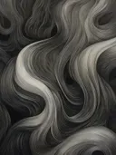 Abstract zwart-wit patroon van golvende, haarachtige lijnen.