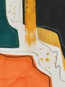 Abstract schilderij met golvende linten in robijnrood
