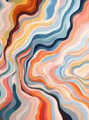 Abstract golvend lijnenpatroon in oranje, blauw, geel en roze pastelkleuren