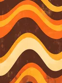Retro abstract schilderij met golvende strepen in oranje en bruin
