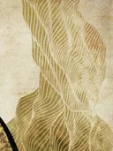 Abstract art nouveau schilderij met golvende gouden sierlijnen