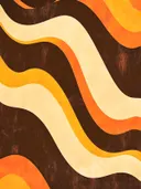 Golvende strepen op donkerbruin, abstract schilderij met golvende strepen in oranje en bruin