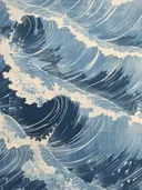 Illustratie van rollende golven in Japanse houtsnede-stijl